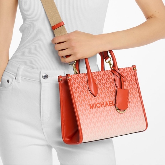 Michael Kors Mirella Small Ombré Signature Logo Crossbody Bag Red Clay - Picture 4 of 9
